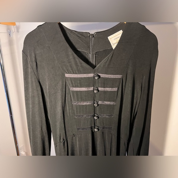 Skater Style Black Longsleeve Dress w Faux Satin Buttons and Detailing - Picture 3 of 7